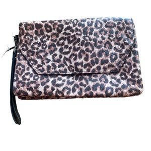 Leopard Clutch Wristlet Purse XL X Large Cheetah Animal Print 2 Pouch Purse Bag